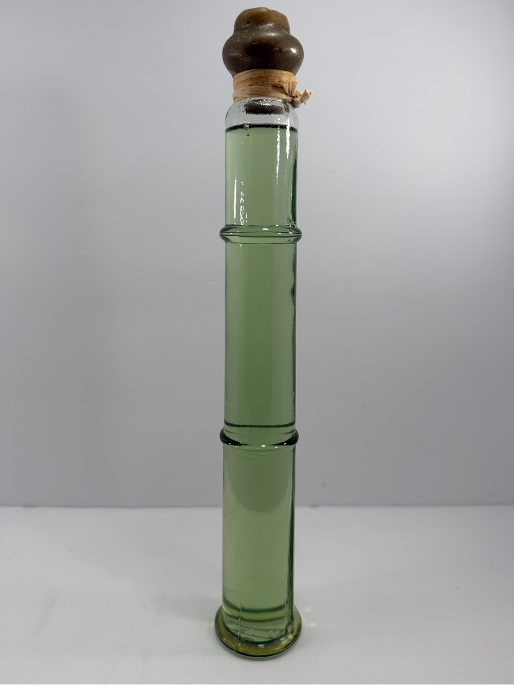 Vintage 13" Lutex Blown Glass Bamboo Bath Oil Bottle - Sealed Y2K Green Tea MCM